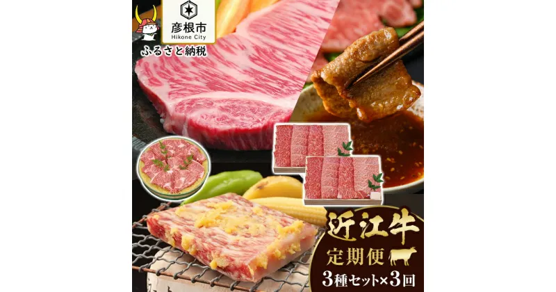 【ふるさと納税】【千成亭】3ヵ月連続お届け！近江牛定期便（三角バラ焼肉600g・サーロイン180g×2枚、ヒレ150g×2枚・近江牛味噌漬け700g） | 頒布会 牛肉 肉 すきやき しゃぶしゃぶ ステーキ 焼肉 お取り寄せ 高級 ブランド牛 国産 黒毛和牛 日本三大和牛