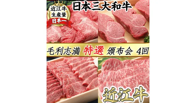 【ふるさと納税】【定期便】近江牛 すき焼き/しゃぶしゃぶ/焼肉/ステーキ 食べ比べ ロース/サーロイン/ヒレ 毛利志満 4等級以上 サーロイン ヒレステーキ 特選 頒布会（全4回定期便） 牛肉 牛 A4/A5 冷蔵 国産 キャンプ アウトドア バーベキュー bbq 贈り物 ギフト 送料無料