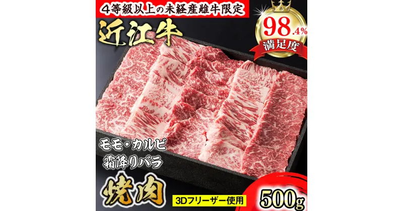 【ふるさと納税】【森三商会】4等級以上の未経産雌牛限定　近江牛上焼肉500g(モモ・カルビ・霜降りバラ）