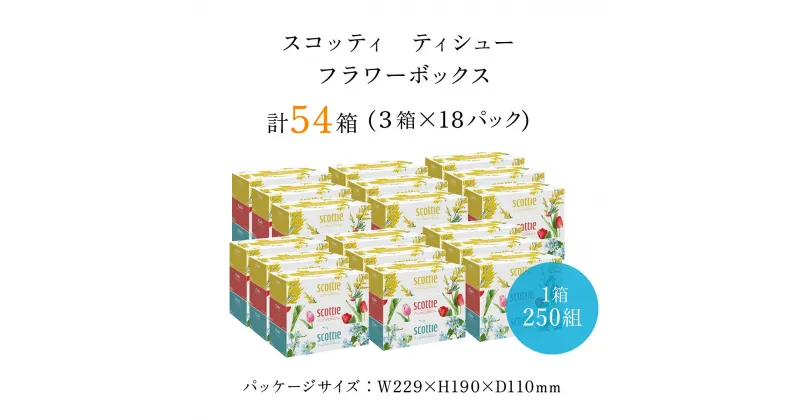 【ふるさと納税】【ボックスティッシュ】スコッティティシューフラワーボックス250組54箱(1ケース3箱×18パック) 箱ティッシュ ティッシュ ティシュー ボックス 日本製紙クレシア ティッシュペーパー 日用品 日用雑貨 消耗品 生活必需品 まとめ買い FCAS003